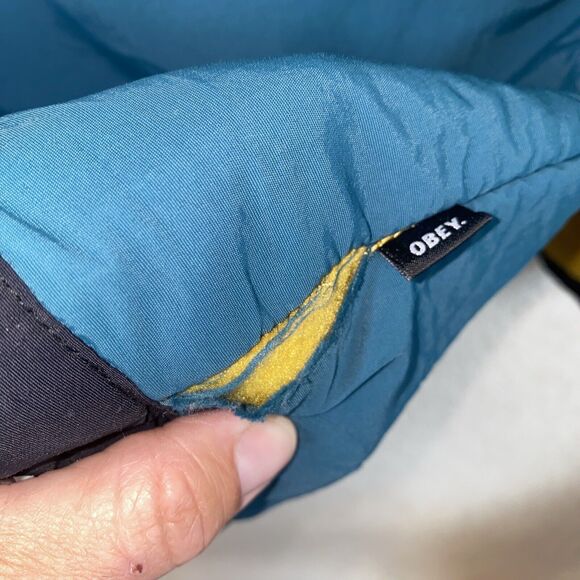 OBEY Men GALLAGHER Fleece Sweater Jacket 3/4 Zip Pockets Bungee Waist Yellow S - Picture 7 of 12